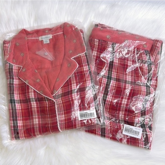 NEW Sundance Truly Tartan Red Plaid Pajama Button Top With Bottom Cuff Set Small - Picture 7 of 8